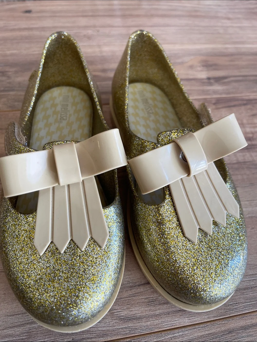 Pre-owned Mini Melissa Glitter Mary Jane Flats with Cream Bow size 12